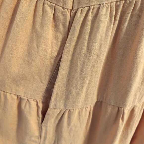 Adyson Parker Womens Size L Yellow Gold Linen Rayon Tiered Ruffled S/S Dress - Picture 8 of 11